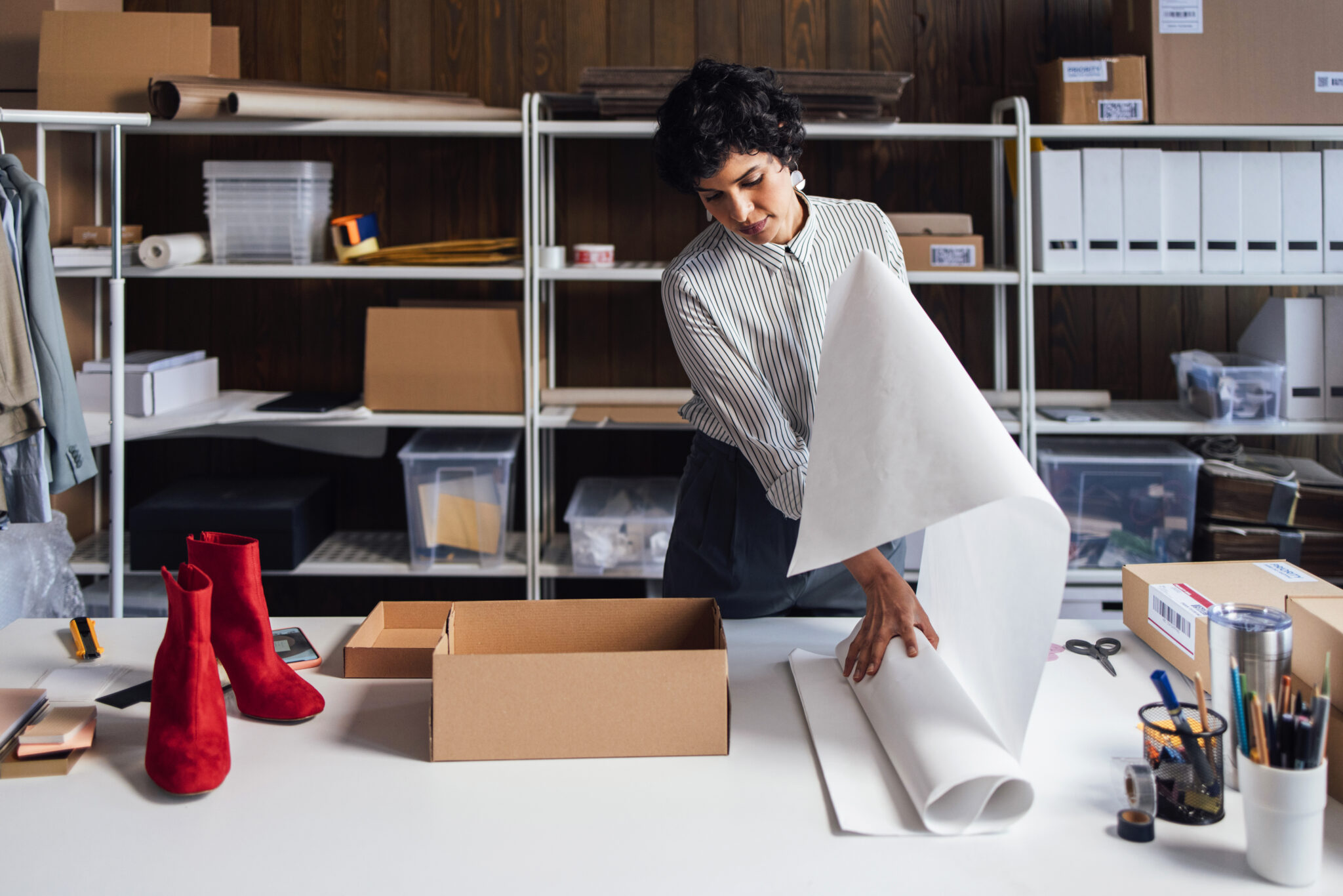 Egenföretagare inom e-handel packar produkter – bokföring och redovisning för e-handelsföretag.