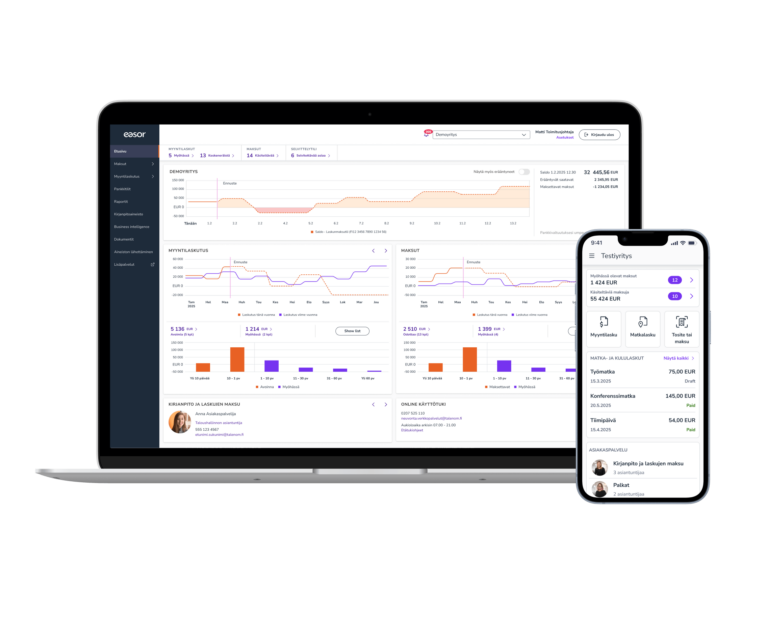 Easor App on kirjanpito-ohjelma, jolla hoidat kaikki päivittäiset rutiinit helposti ja nopeasti.